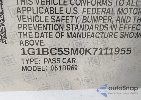 2019 Chevrolet Cruze Ls from USA, damaged, VIN 1G1BC5SM0K7111955
